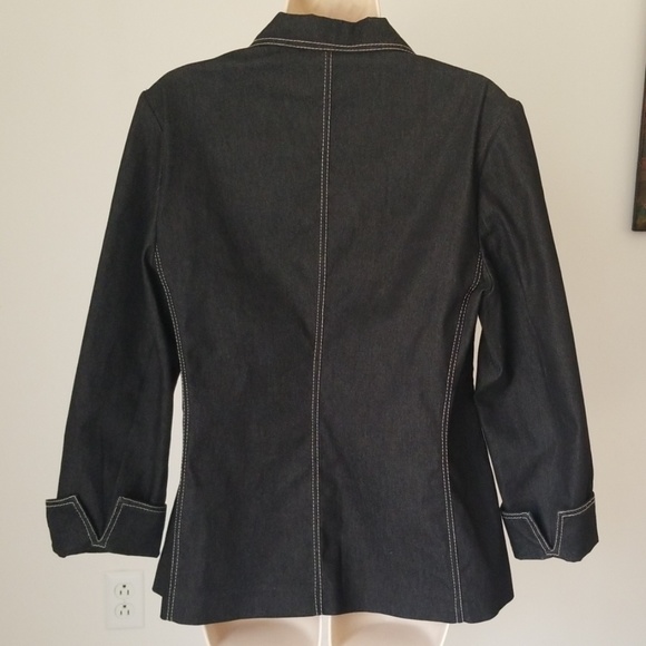 Black Denim Women's Long Sleeve Button Down Jacket - Picture 7 of 8